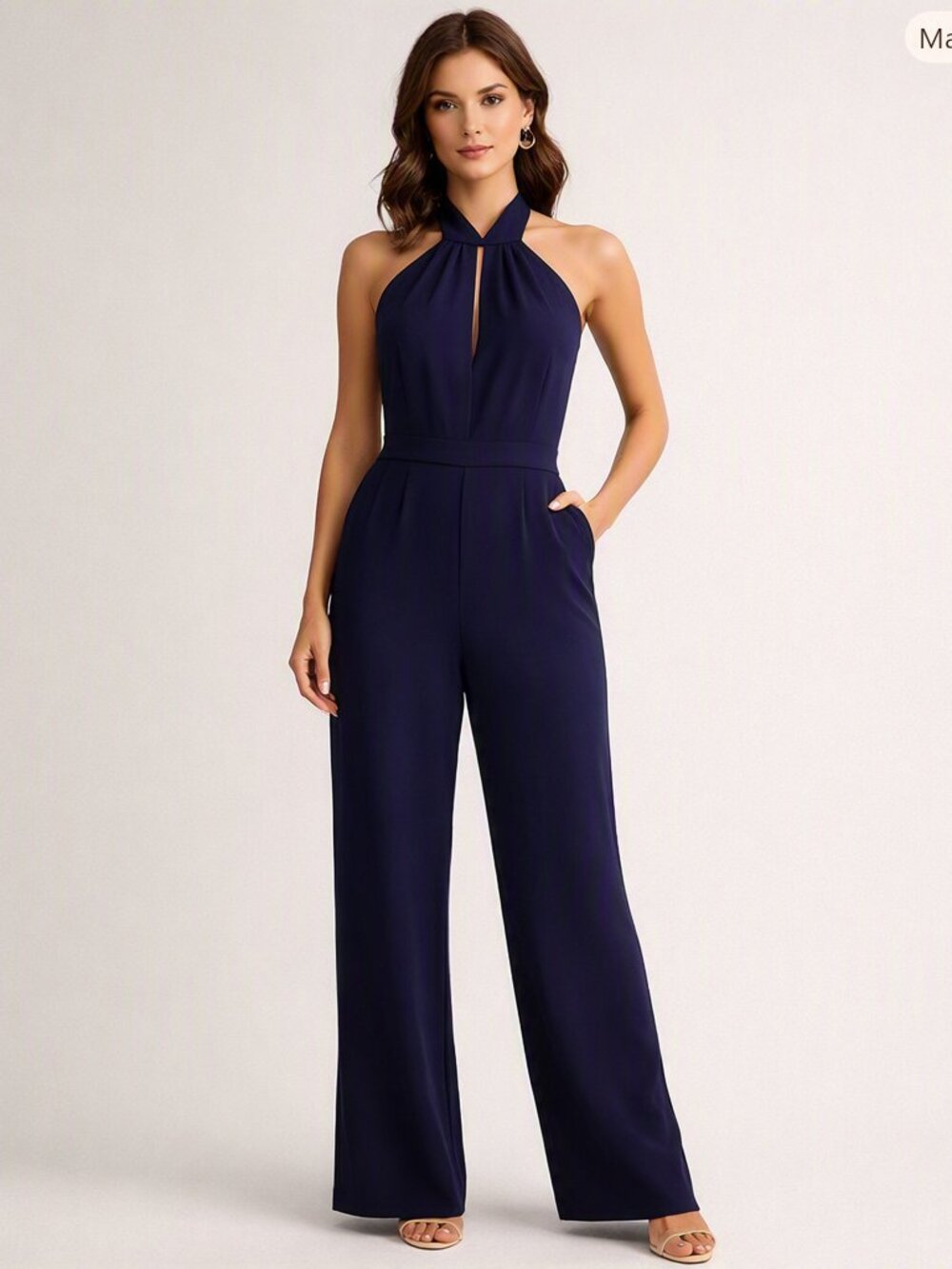 Julia Jordan Navy Jumpsuit keyhole back Wide Leg Size 14